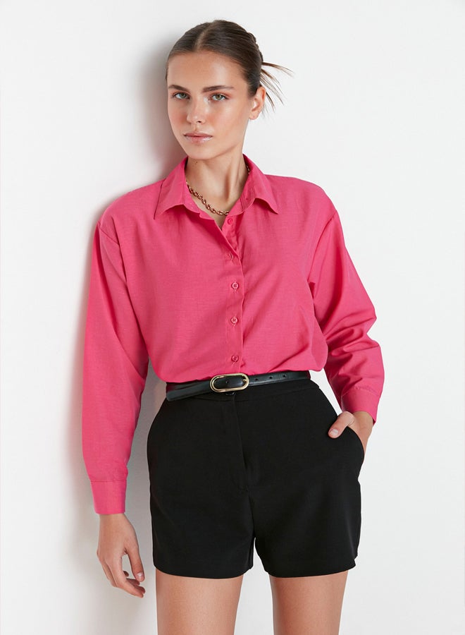 trendyol Fuchsia Loose Fit Cotton Woven Shirt TWOAW20GO0107 - Image 3