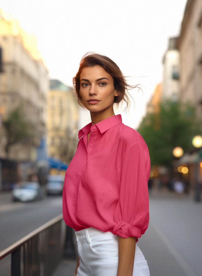 trendyol Fuchsia Loose Fit Cotton Woven Shirt TWOAW20GO0107 - Image 1