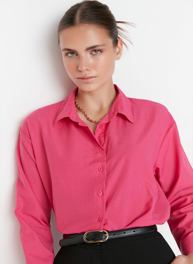 trendyol Fuchsia Loose Fit Cotton Woven Shirt TWOAW20GO0107 - Image 4
