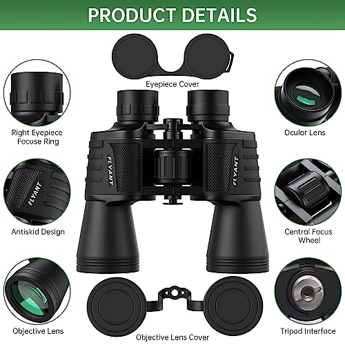 Flyant 20x50 High Powered Binoculars for Adults Waterproof Compact Binoculars with Low Light Vision for Bird Watching Hunting Camping Travel Cruise Hiking Sports Stargazing Christmas Birthday Gifts for Men - Image 3