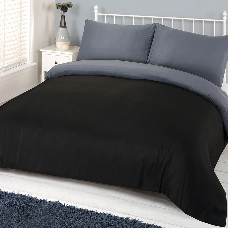 Brentfords Single Duvet Cover Set Ultra Soft Warm Luxurious Plain Dyed Reversible Quilt Duvet Cover Microfibre Single Bedding Set with Pillowcase BlackGrey