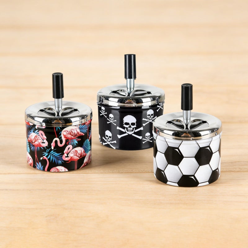 Heavy Duty Vintage Metal Ashtray with Skull Pattern Windproof Rotating Lid for Indoor Outdoor Use - Image 1