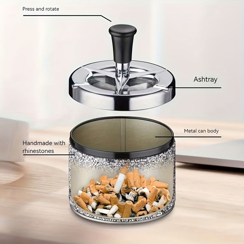 Heavy Duty Vintage Metal Ashtray with Skull Pattern Windproof Rotating Lid for Indoor Outdoor Use - Image 5
