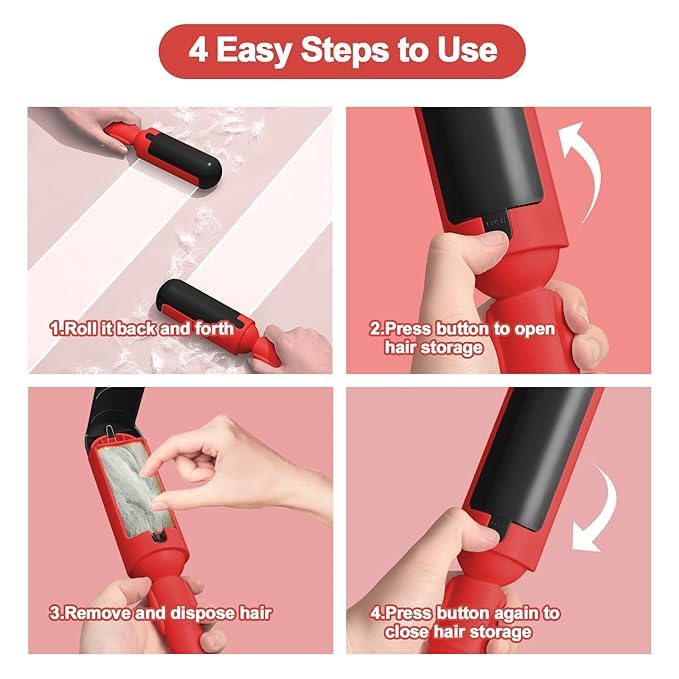 HATCHMATIC Pets Hair Remover Roller, Reusable Dogs & Cats Fur Remover with Self-Cleaning for Couch, Car Seat, Carpet, Bedding (Red) - Image 3