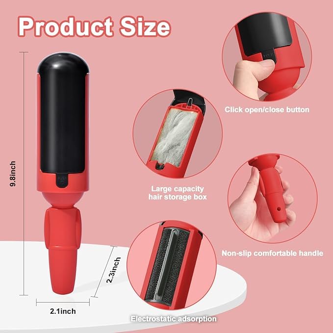 HATCHMATIC Pets Hair Remover Roller, Reusable Dogs & Cats Fur Remover with Self-Cleaning for Couch, Car Seat, Carpet, Bedding (Red) - Image 2