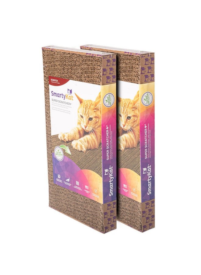 SmartyKat - SmartyKat (2 Count) Super Scratcher+ Corrugated Cat Scratcher, Catnip Infusion Technology - Brown, Double Wide, 2 Count - Image 1