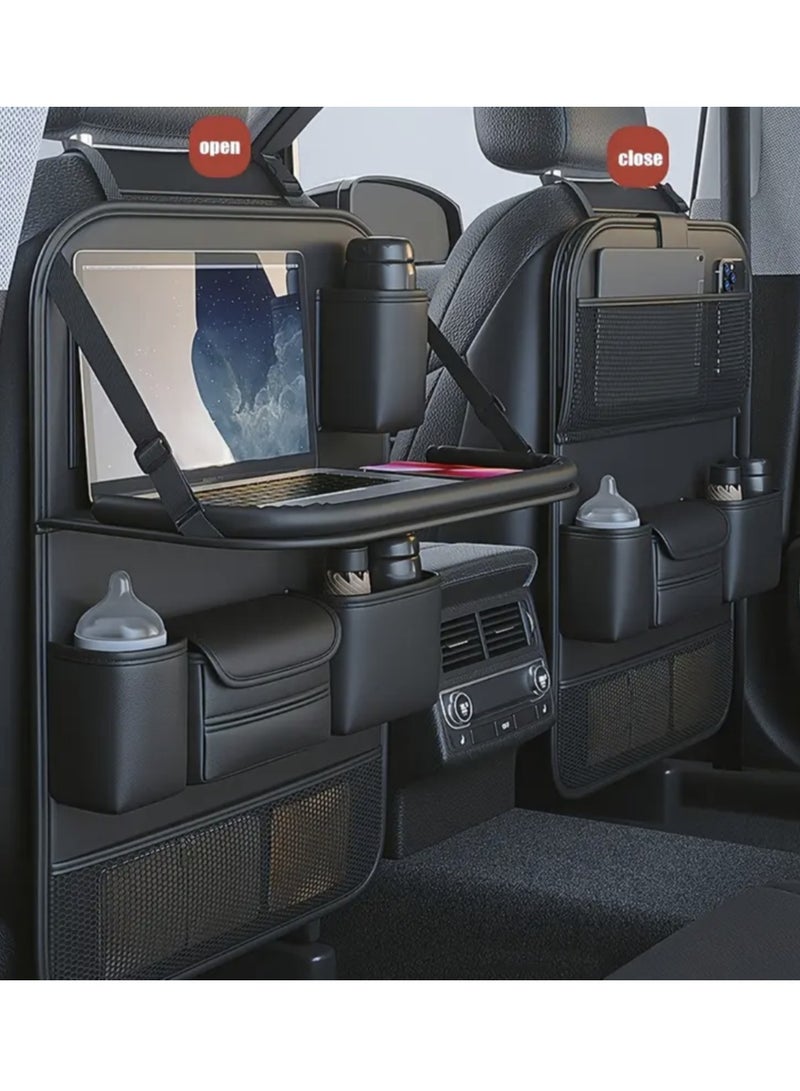【مادة متينة】حقيبة تخزين لمقعد السيارة مع طاولة قابلة للطي، تصميم متعدد المقصورات، حامل أكواب، تخزين وجبات خفيفة، مناسبة لجميع المركبات - Image 1