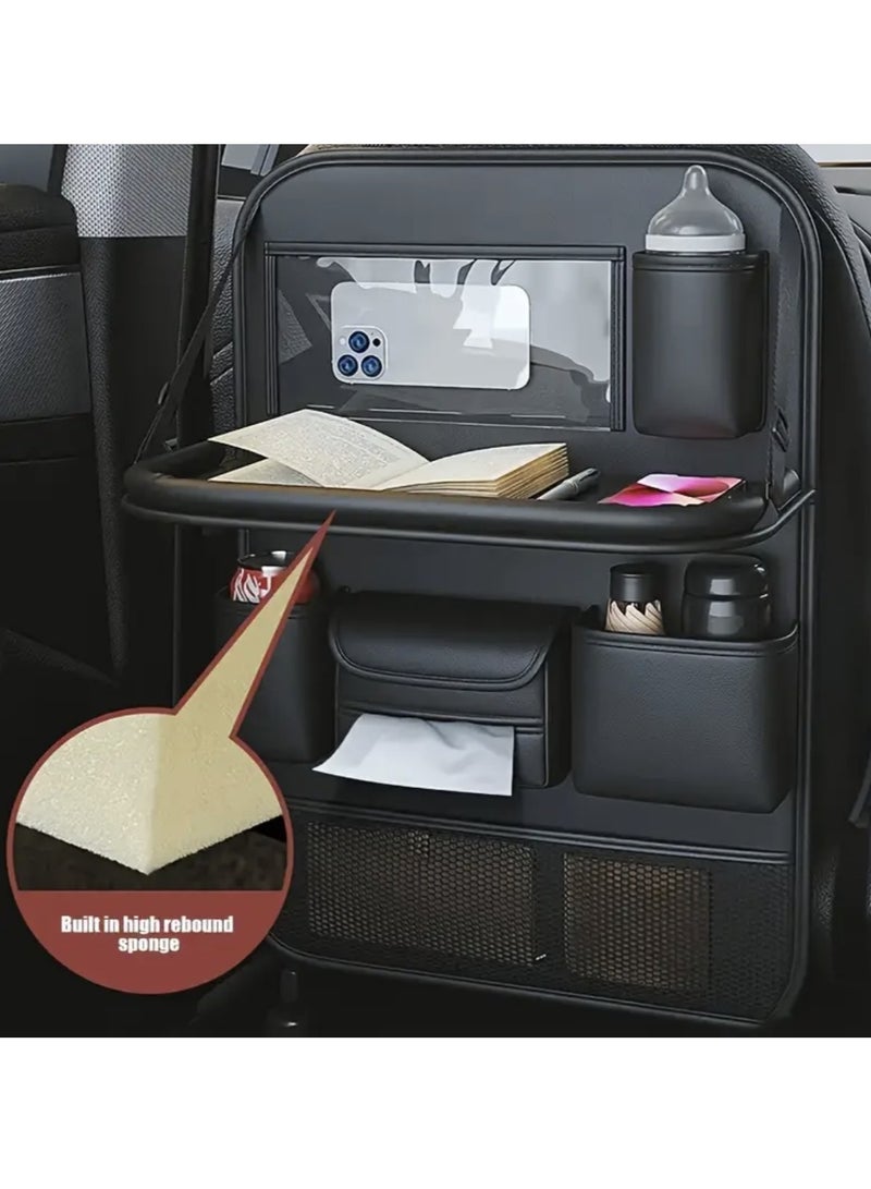 【مادة متينة】حقيبة تخزين لمقعد السيارة مع طاولة قابلة للطي، تصميم متعدد المقصورات، حامل أكواب، تخزين وجبات خفيفة، مناسبة لجميع المركبات - Image 2