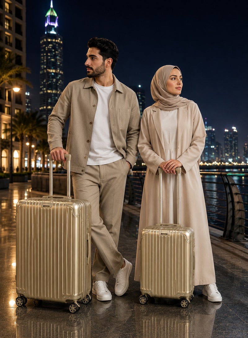 100% Genuine Full Aluminum Travel Suitcase featuring a premium aluminum shell, 360° dual spinner wheels, secure safety lock, telescopic handle, available in 20-inch and 28-inch sizes, offered in multiple colors, and includes a free silicone protective cover as a complimentary gift. - Image 2