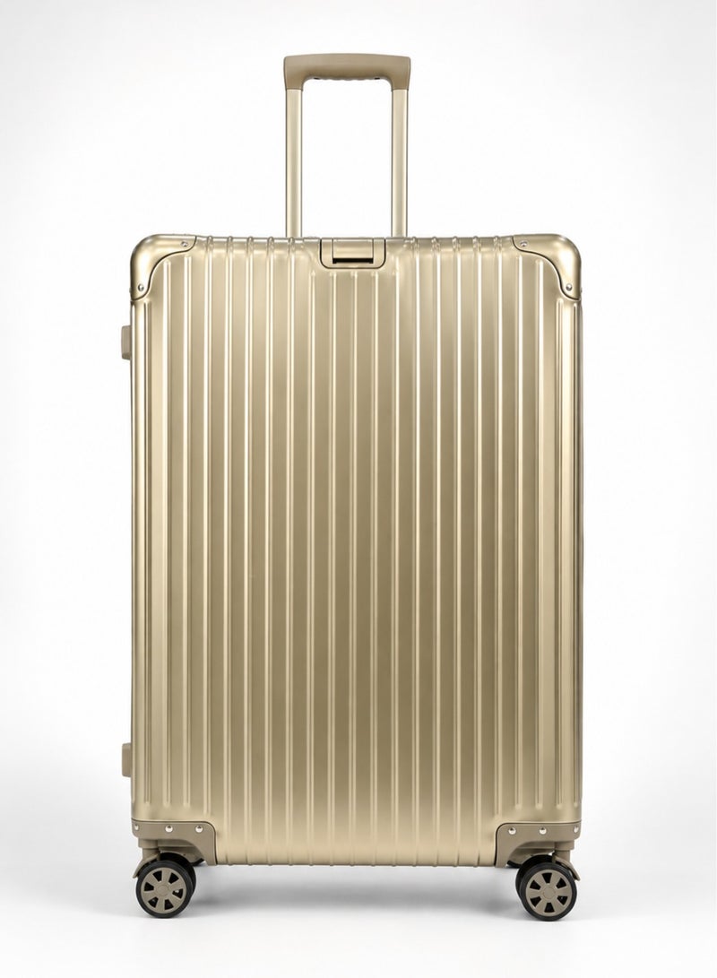 100% Genuine Full Aluminum Travel Suitcase featuring a premium aluminum shell, 360° dual spinner wheels, secure safety lock, telescopic handle, available in 20-inch and 28-inch sizes, offered in multiple colors, and includes a free silicone protective cover as a complimentary gift. - Image 3