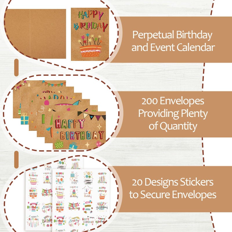 Lemosae 200 Set Unique Happy Birthday Card Bulk with Envelope and Sticker Blank Greeting Card Large 5 x 7 Inch Suitable for Office Kids Women Men, 20 Styles(Retro Style) - Image 3