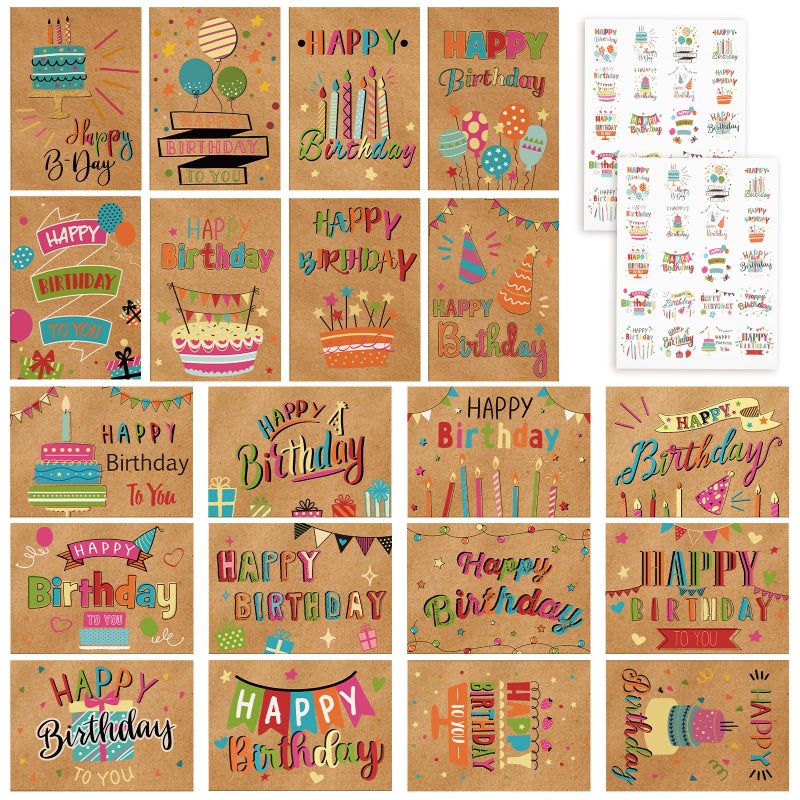 Lemosae 200 Set Unique Happy Birthday Card Bulk with Envelope and Sticker Blank Greeting Card Large 5 x 7 Inch Suitable for Office Kids Women Men, 20 Styles(Retro Style) - Image 1