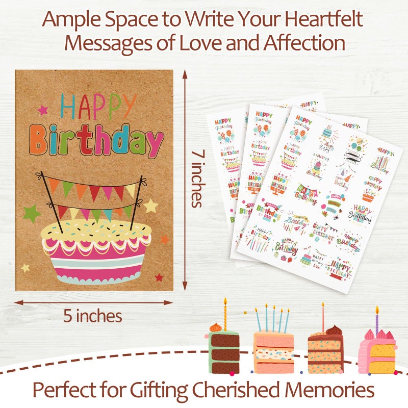 Lemosae 200 Set Unique Happy Birthday Card Bulk with Envelope and Sticker Blank Greeting Card Large 5 x 7 Inch Suitable for Office Kids Women Men, 20 Styles(Retro Style) - Image 2
