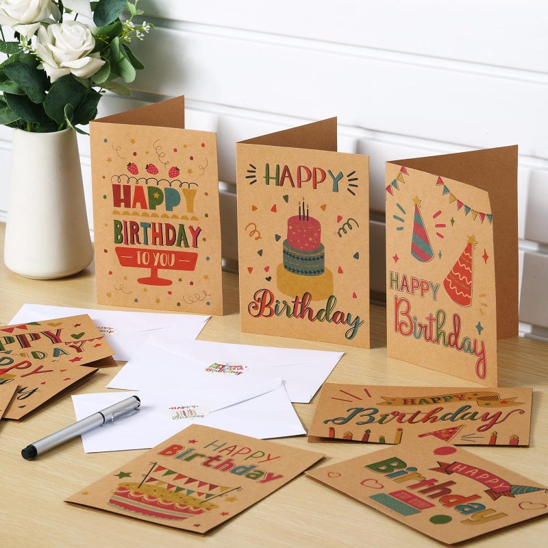 Lemosae 200 Set Unique Happy Birthday Card Bulk with Envelope and Sticker Blank Greeting Card Large 5 x 7 Inch Suitable for Office Kids Women Men, 20 Styles(Retro Style) - Image 4
