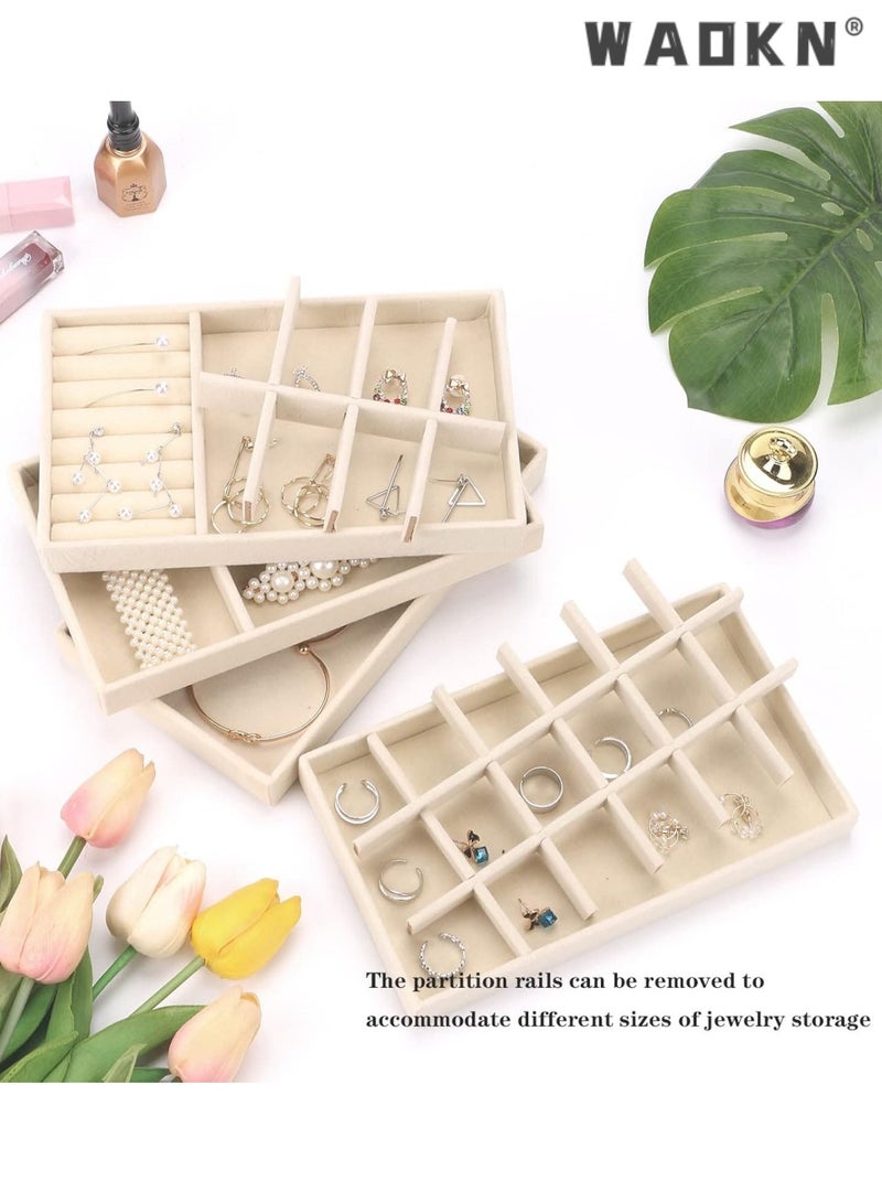 دبليو أيه أو كي أن صواني مجوهرات مخملية قابلة للتكديس من WAOKN، منظمات صواني عرض المجوهرات لتخزين المجوهرات في الأدراج، منظم للأقراط والقلائد والأساور والخواتم، صواني منظمة للمجوهرات للأدراج، مجموعة صواني مجوهرات مخملية قابلة للتكديس للأدراج مكونة من 4، صندوق عرض وتخزين للمجوهرات، حامل عرض للأدراج للأقراط والقلائد والأساور والخواتم والاكسسوارات - Image 5