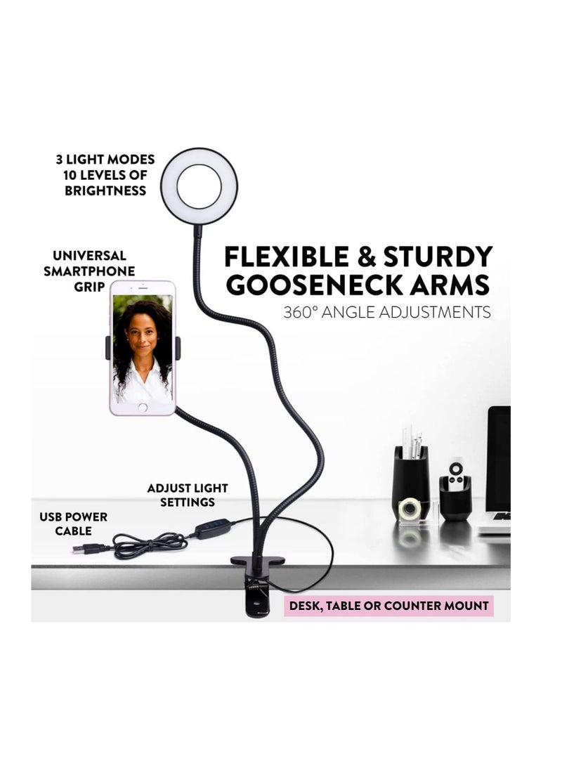 Professional Live stream Selfie Ring Light with mobile Phone Holder Stand for Live StreamMakeup ,3-Light Mode, 10-Level Brightness & More Compatible with Universal Phone - Image 2