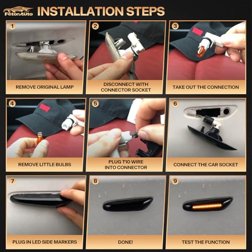 FetonAuto Smoked Lens Sequential Amber LED Side Marker Turn Signal Light for BMW E60 E90 E92 E93 E82 E46 E83 E91 128i 135i 328i 335i E61 E88 E91 Front Fender Dynamic Indicator - Image 4