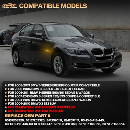 FetonAuto Smoked Lens Sequential Amber LED Side Marker Turn Signal Light for BMW E60 E90 E92 E93 E82 E46 E83 E91 128i 135i 328i 335i E61 E88 E91 Front Fender Dynamic Indicator - Image 5