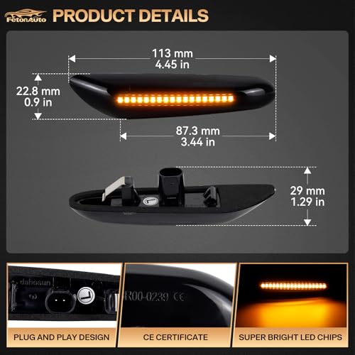 FetonAuto Smoked Lens Sequential Amber LED Side Marker Turn Signal Light for BMW E60 E90 E92 E93 E82 E46 E83 E91 128i 135i 328i 335i E61 E88 E91 Front Fender Dynamic Indicator - Image 3