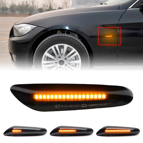 FetonAuto Smoked Lens Sequential Amber LED Side Marker Turn Signal Light for BMW E60 E90 E92 E93 E82 E46 E83 E91 128i 135i 328i 335i E61 E88 E91 Front Fender Dynamic Indicator - Image 1