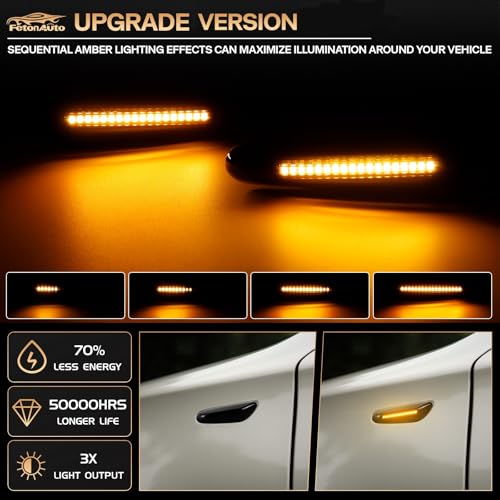 FetonAuto Smoked Lens Sequential Amber LED Side Marker Turn Signal Light for BMW E60 E90 E92 E93 E82 E46 E83 E91 128i 135i 328i 335i E61 E88 E91 Front Fender Dynamic Indicator - Image 2