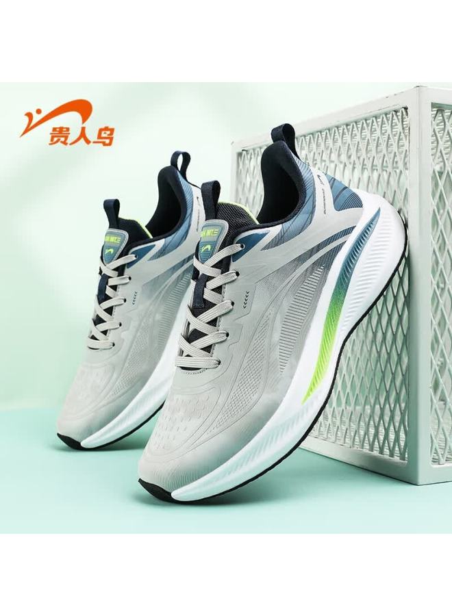 Guirenniao Men's Running Shoes Casual Sports Shock Absorption Leather Running Shoes Light Gray/colorful Blue Size 39