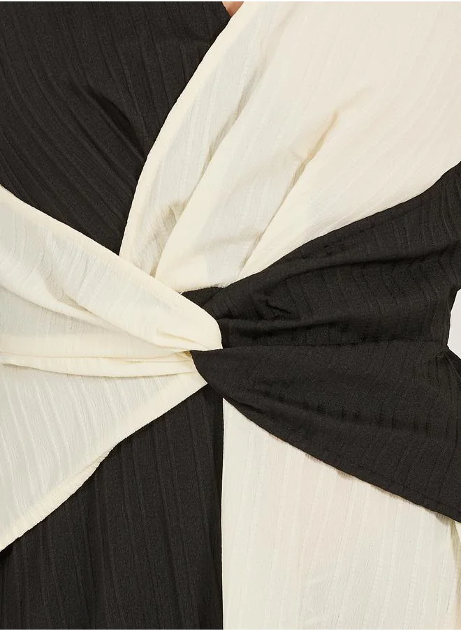 Styli Color Block Long Sleeves A-Line Maxi Dress