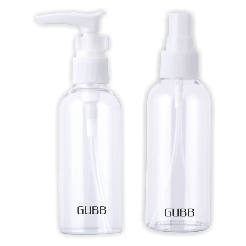 GUBB Travel Bottles For Toiletries, Refillable Bottle Pump & Spray | Empty Mini Containers Bottle for Shower Gel, Liquid Soap,Toiletries (Pack of 2)