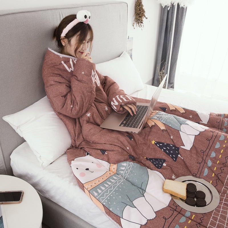 Tiktok Ins Lazy People Are Thickened With Sleeves To Keep Warm Single Student Dormitory Wearable Clothes And Quilts To Prevent Kicking - Image 3