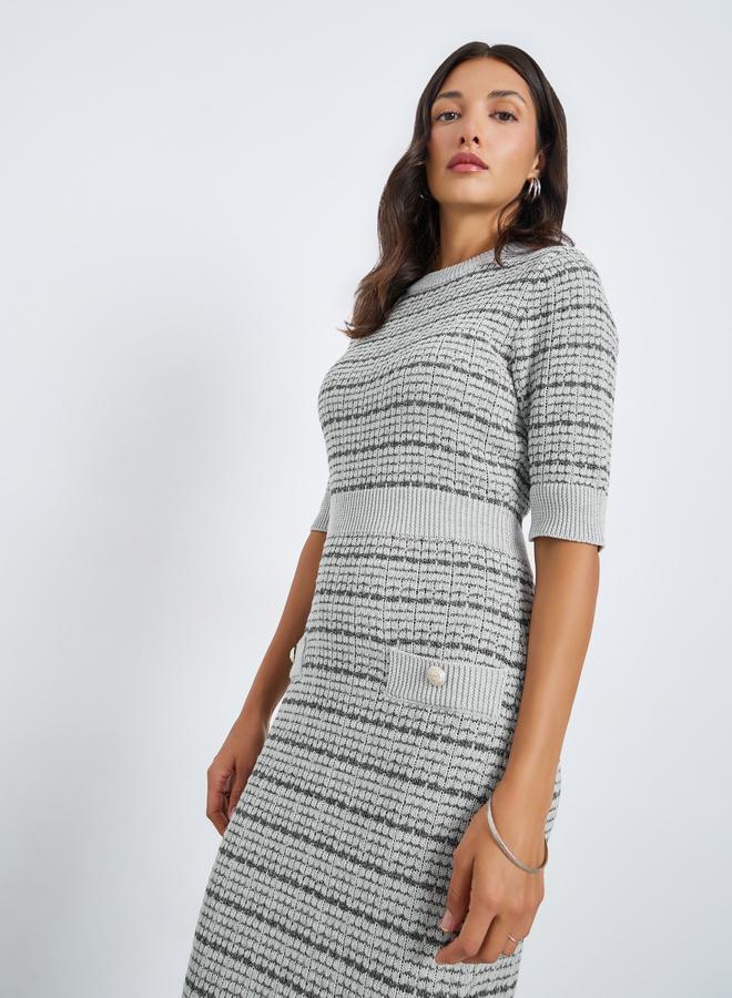 Styli Women Knit Midi Dress with Short Sleeves - Image 2