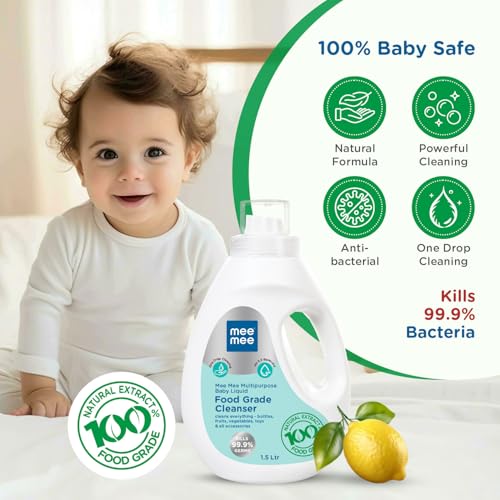 Mee Mee Food Grade Liquid Cleanser 1.5 L | Anti-Bacterial, Kills 99.9% Germs, 100% Natural Formula | For Baby Bottles, Accessories, Toys, Fruits & Veggies | One Drop Cleaning, Dermatologically Tested - Image 3
