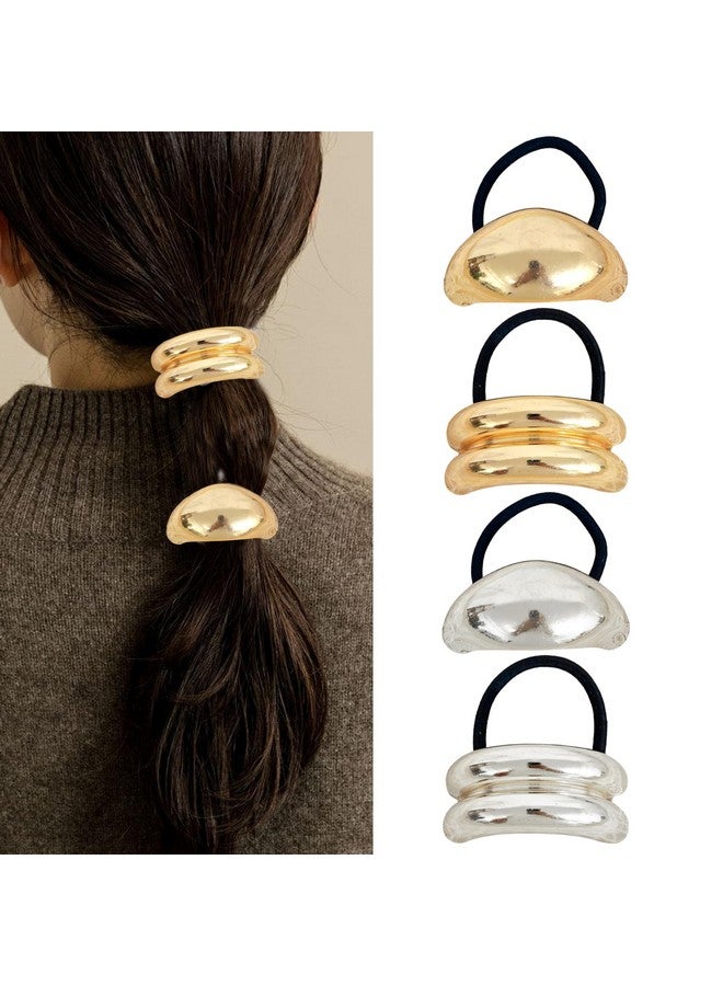 ZEYER Metal Ponytails Hair Cuffs Gold & Silver Metal Hair Ties, Gold Metal Geometric Elastic Hair Ties, Fashion Glossy Arch Ponytail Hair Tie for Women Hair Accessories 4PCS - Image 1