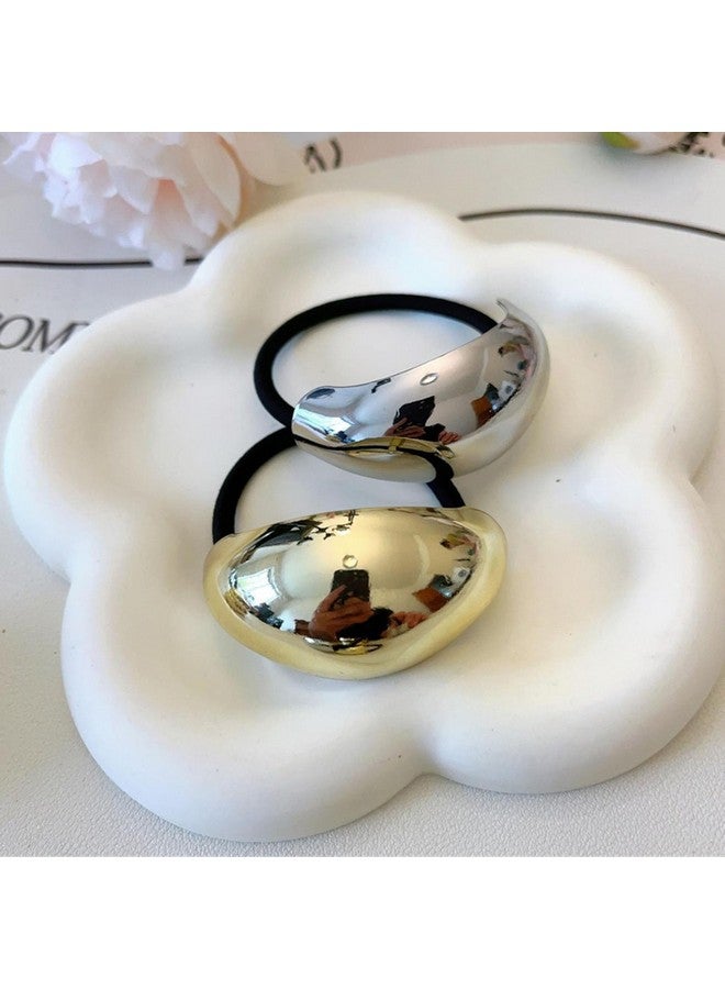 ZEYER Metal Ponytails Hair Cuffs Gold & Silver Metal Hair Ties, Gold Metal Geometric Elastic Hair Ties, Fashion Glossy Arch Ponytail Hair Tie for Women Hair Accessories 4PCS - Image 5