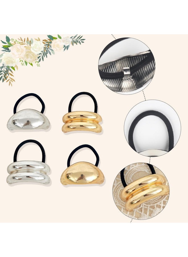 ZEYER Metal Ponytails Hair Cuffs Gold & Silver Metal Hair Ties, Gold Metal Geometric Elastic Hair Ties, Fashion Glossy Arch Ponytail Hair Tie for Women Hair Accessories 4PCS - Image 4