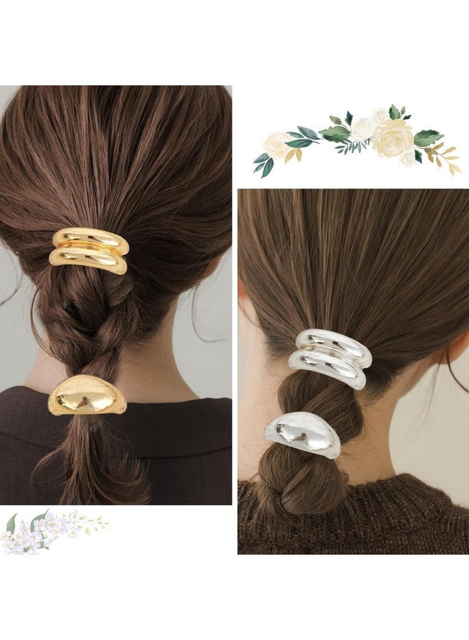 ZEYER Metal Ponytails Hair Cuffs Gold & Silver Metal Hair Ties, Gold Metal Geometric Elastic Hair Ties, Fashion Glossy Arch Ponytail Hair Tie for Women Hair Accessories 4PCS - Image 2