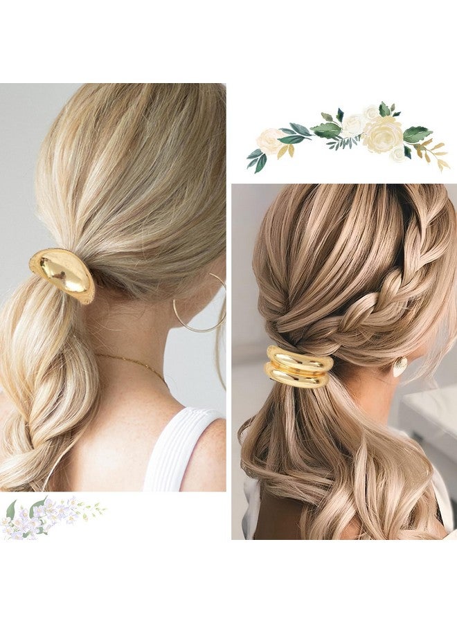 ZEYER Metal Ponytails Hair Cuffs Gold & Silver Metal Hair Ties, Gold Metal Geometric Elastic Hair Ties, Fashion Glossy Arch Ponytail Hair Tie for Women Hair Accessories 4PCS - Image 3