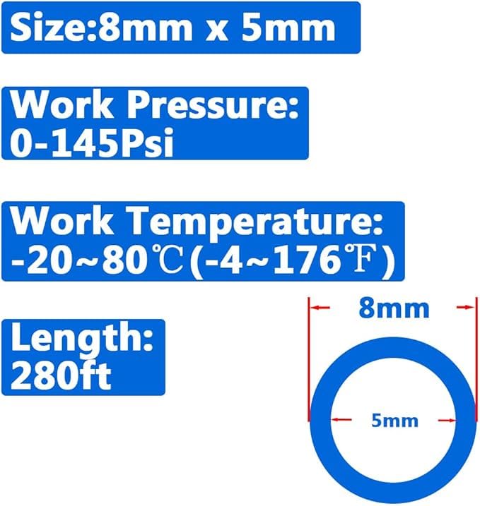 Hyco Pneumatic Air Compressor Flexible Tubing Pu Hose Tube Pipe 100 Meter (5Mm Id X 8Mm Od), Blue - Image 5