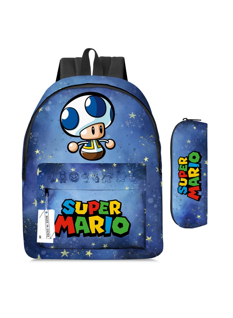 Super Mario Mario Cartoon Backpack Super Mario Student Schoolbag Pencil Case Two-piece Set - Image 1