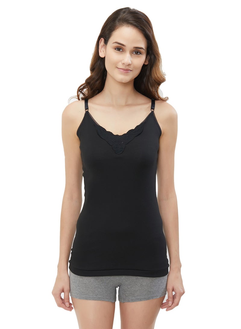 BYC WOMEN'S ADJUSTABLE STRAP COTTON CAMISOLE (PACK OF 3) - BLACK  - Image 4