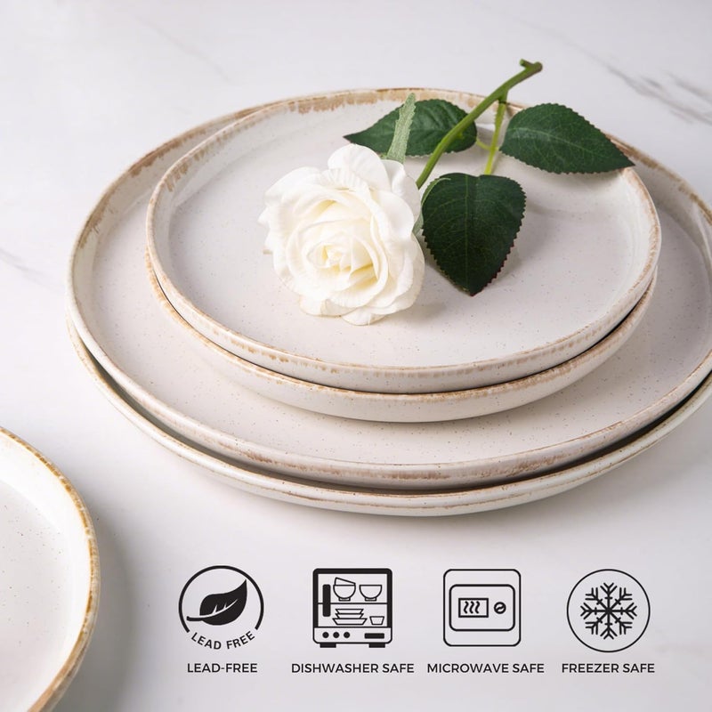 AmorArc Ceramic Dinnerware Sets Wavy Rim Stoneware Plates and Bowls Sets Highly Chip and Crack Resistant  Dishwasher  Microwave Dishes set Service for 4 12pcSpeckled Cappuccino - Image 2