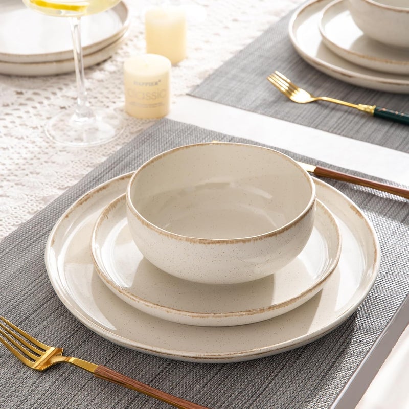 AmorArc Ceramic Dinnerware Sets Wavy Rim Stoneware Plates and Bowls Sets Highly Chip and Crack Resistant  Dishwasher  Microwave Dishes set Service for 4 12pcSpeckled Cappuccino - Image 5