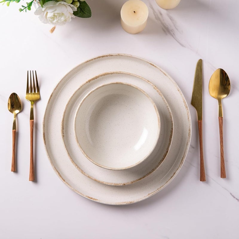 AmorArc Ceramic Dinnerware Sets Wavy Rim Stoneware Plates and Bowls Sets Highly Chip and Crack Resistant  Dishwasher  Microwave Dishes set Service for 4 12pcSpeckled Cappuccino - Image 3