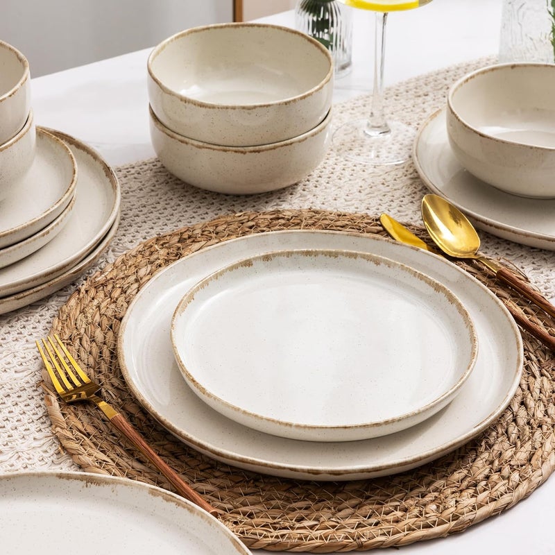 AmorArc Ceramic Dinnerware Sets Wavy Rim Stoneware Plates and Bowls Sets Highly Chip and Crack Resistant  Dishwasher  Microwave Dishes set Service for 4 12pcSpeckled Cappuccino - Image 4
