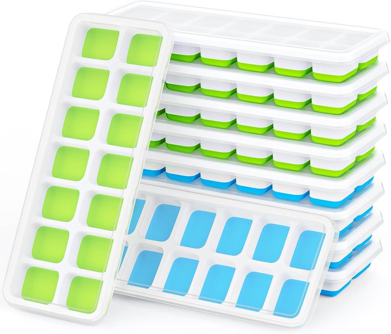 Airabc Ice Cube Tray, Pack of 10, Silicone Ice Cube Tray with Lid, Space-Saving and Stackable Ice Tray, LFGB Certified and BPA-Free, Square Ice Cube Trays, Easy to Remove - Image 1