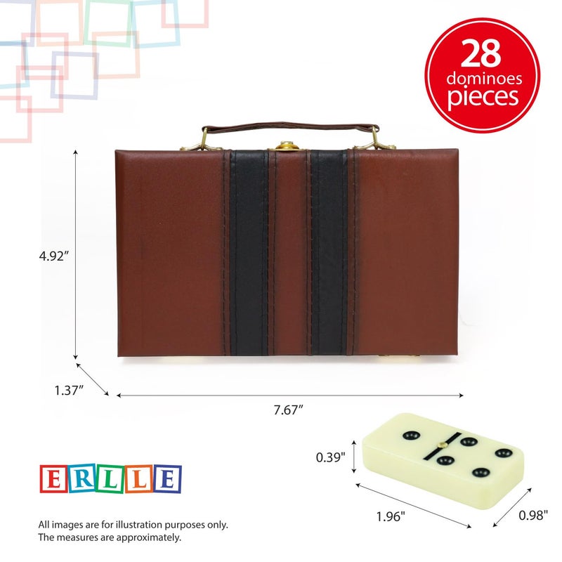 ERLLE - Premium Double 6 Dominoes Set, Classic Domino Game with Leather Case, Domino Set for Adults & Kids, Durable, Travel-Friendly, and Easy to Read Tiles - Image 2