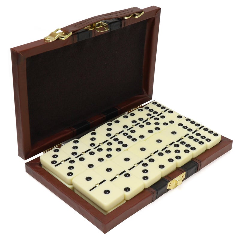 ERLLE - Premium Double 6 Dominoes Set, Classic Domino Game with Leather Case, Domino Set for Adults & Kids, Durable, Travel-Friendly, and Easy to Read Tiles - Image 1