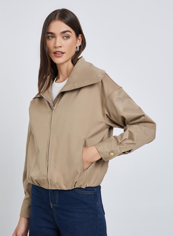 Styli Women Beige Regular Fit Bomber Jacket - Image 3