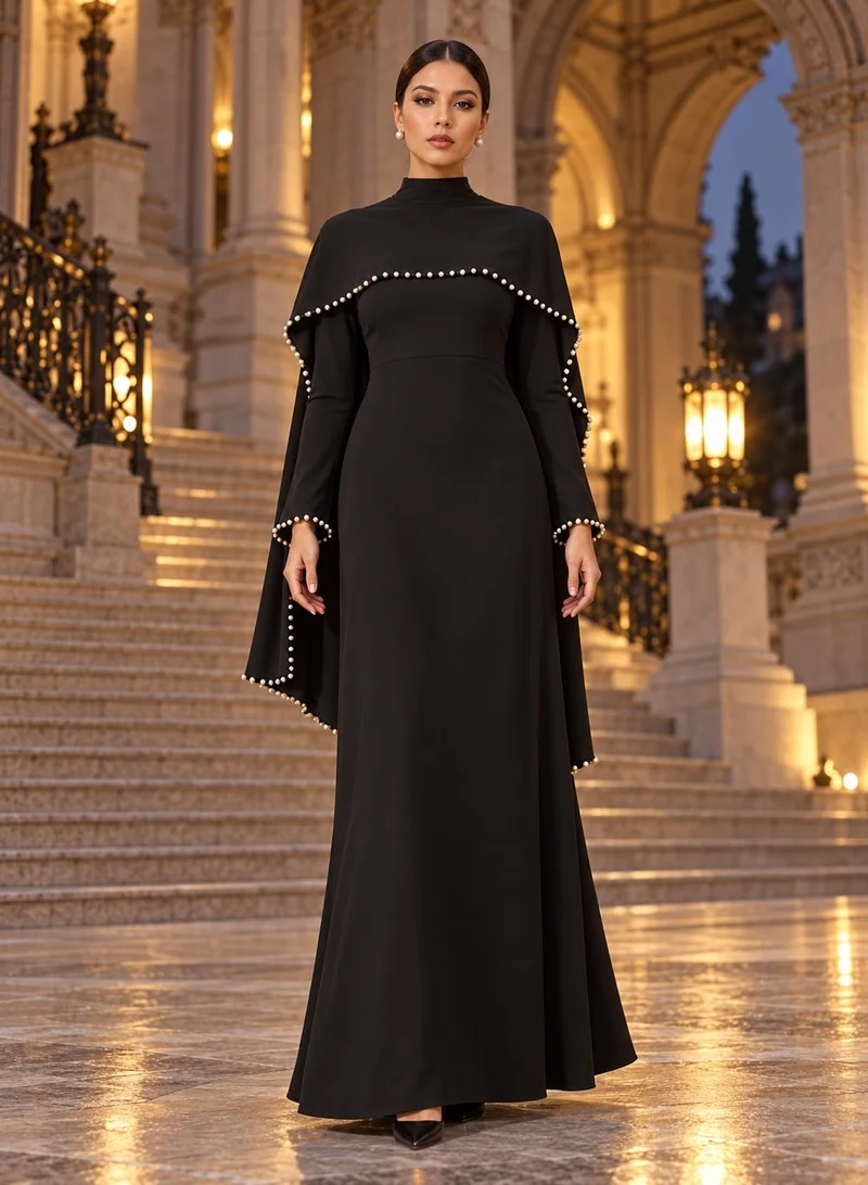 Khizana Cape Dress With Embellished Hem