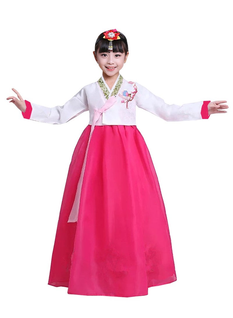 Al Aoyama Gril KoreanTraditional Long Sleeve Hanbok Dress Cosplay Costume white rose - Image 1