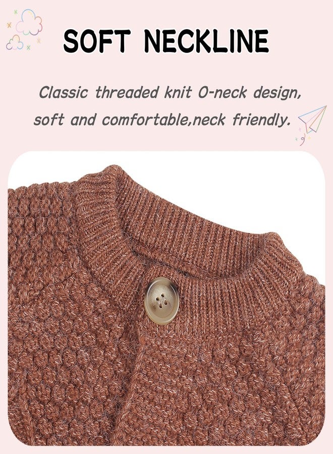 Peecabe سويترز بيكابي للفتيات الصغيرات بتصميم كابل محبوك بأكمام طويلة وياقة دائرية كروشيه سميك 1-6 سنوات (بني، S) - Image 3